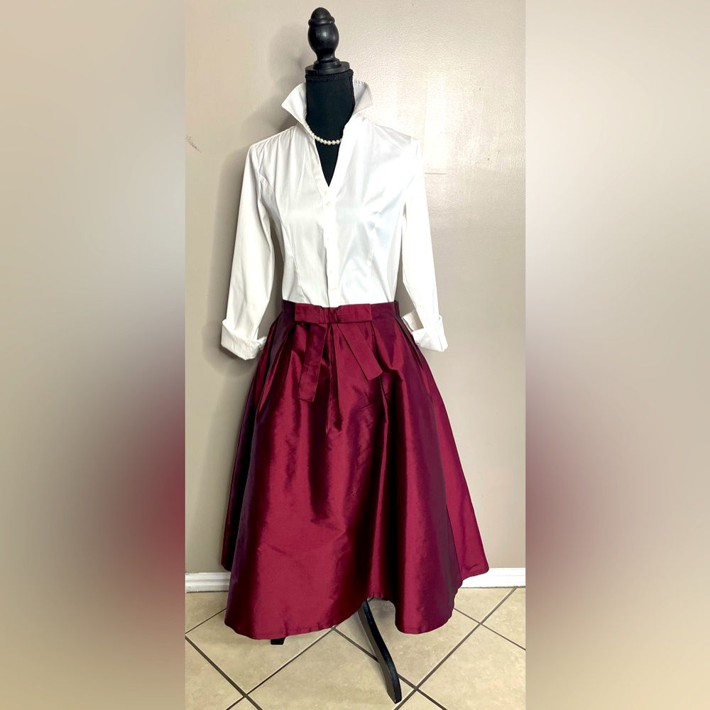 Classic Shabby Apple Burgundy Taffeta/Tulle A-Line Skirt